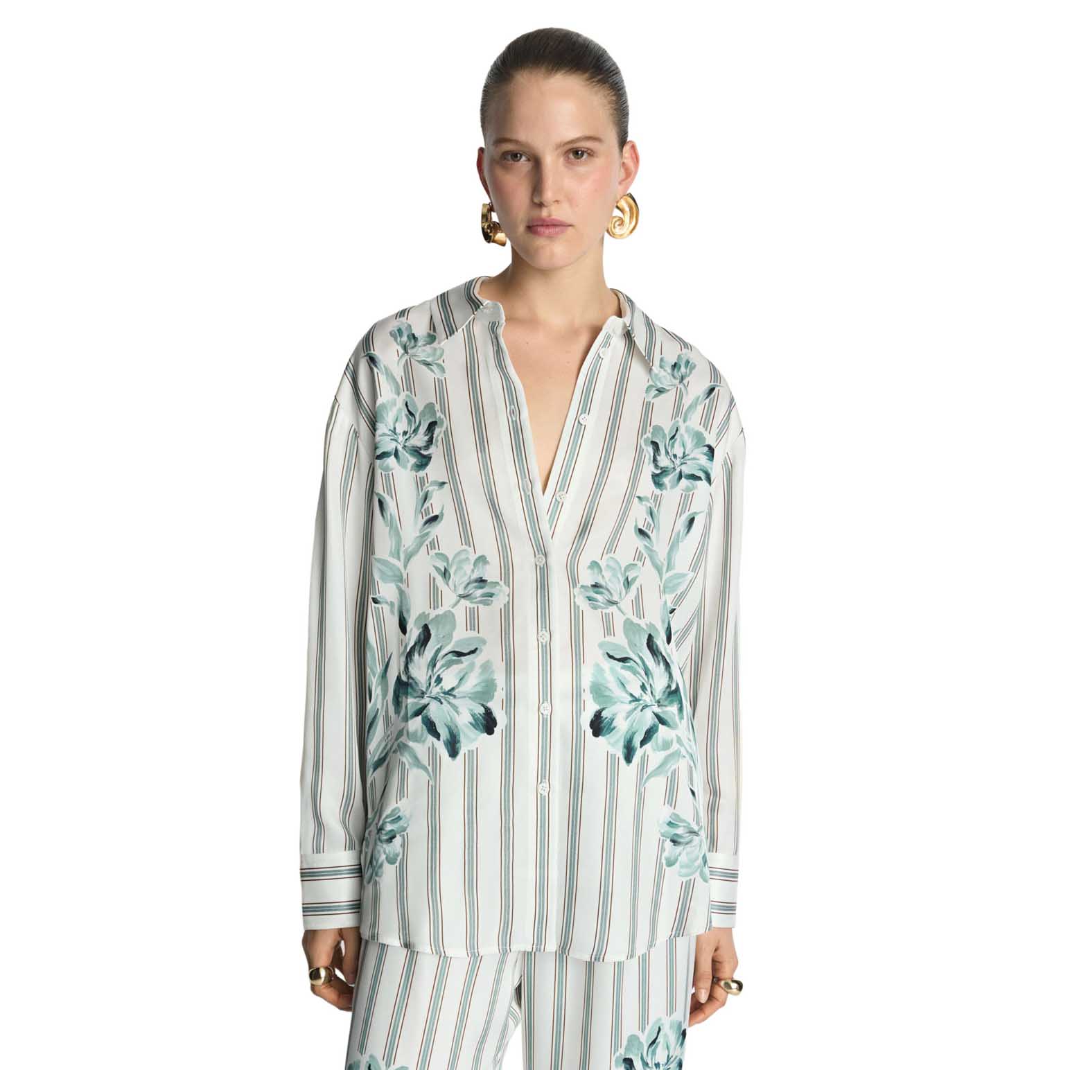 Veronika Maine Floral Pinstripe Relaxed Shirt
